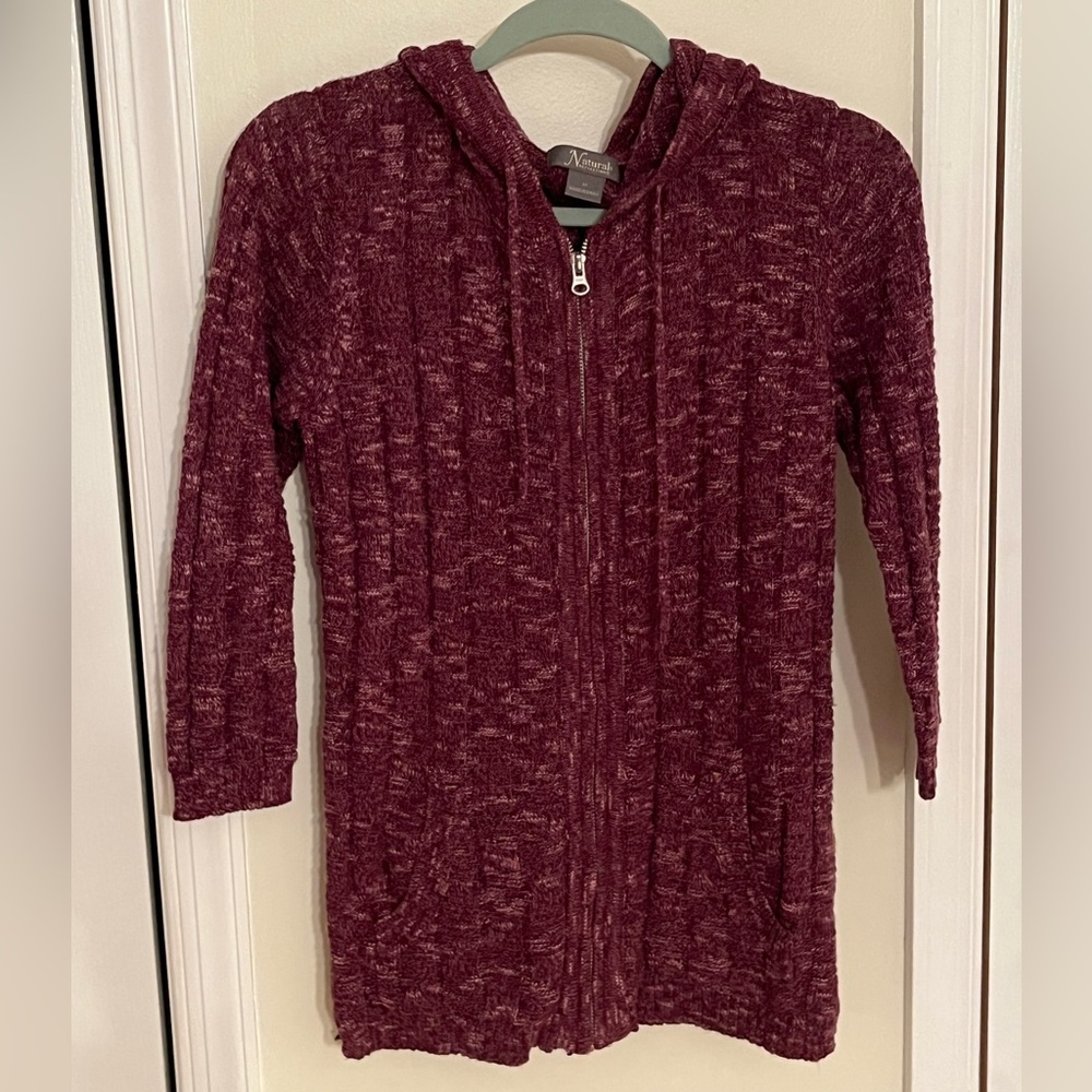 Women’s 3 quarter sleeve purple sweater, Natural Reflections, size medium